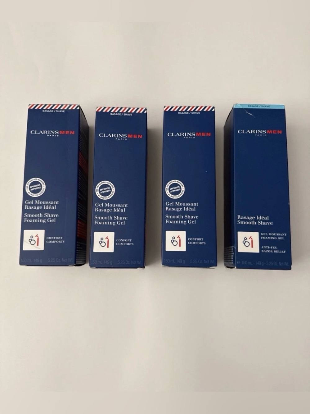 CLARINS MEN SMOOTH SHAVE SET OF 4 FOAMING GEL COMFORTS 150 ML/5.25 OZ.. NIB
